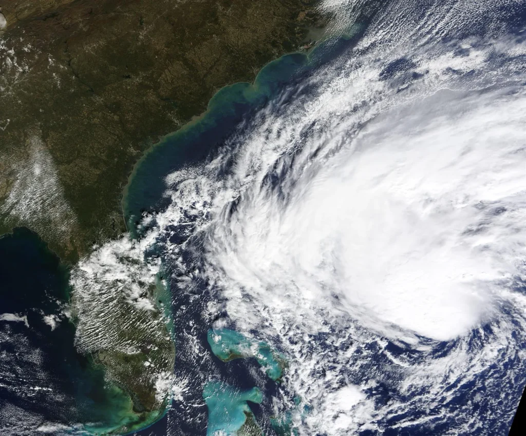 Satellite view of Hurricane Nicole over the Bahamas with the east coast of Florida to the west